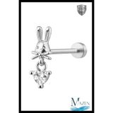 MAZEN Gümüş Renk Tavşan Figürlü Sallantılı Tragus Helix Piercing | 316L Çelik | Rabbit Flat Back