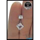 MAZEN Kare Zirkon Taşlı Göbek Piercing | 316L Çelik | Kadın Takı Aksesuar | Pirsing