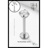 MAZEN Kısa Barlı ( 6 mm ) Cerrahi Çelik Taşlı Piercing, Tragus Gümüş Renk ( Taş Ebat Seçiniz)