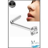 MAZEN L Model Zirkon Taşlı Hızma | 316L Cerrahi Çelik | Kararmaz Burun Piercingi | Düşme Yapmaz