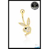 MAZEN Playboy Tavşan Figürlü Göbek Piercing | 316L Çelik | Gold | Taşlı Kadın Takı