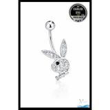 MAZEN Playboy Tavşan Figürlü Göbek Piercing | 316L Çelik | Gümüş Renk | Taşlı Kadın Takı