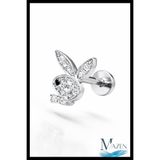 MAZEN Playboy Tavşan Figürlü Tragus Helix Piercing | Zirkon Taşlı | Gümüş Renk | Çelik Bar