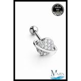 MAZEN Taşlı Gezegen Figürlü Tragus Helix Piercing | 316L Çelik Takı Gümüş Renk