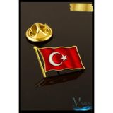 MAZEN Türk Bayrağı Yaka Rozeti, Metal, Sarı Renk