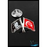 MAZEN Türk Bayraklı ve Atatürk İmzalı Yaka Rozeti, Gümüş Renk, Metal Kararmaz, Unisex