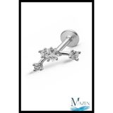 MAZEN Yıldız Taşlı Arkası Düz Piercing | 316L Çelik | Gümüş Renk | Tragus Helix Kulak Piercing