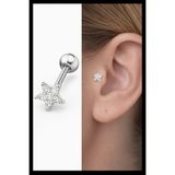 MAZEN Yıldız Taşlı Tragus Piercing | 316L Cerrahi Çelik | Gümüş Renk | 1 Adet