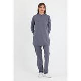 Mazey Uniform Açık Gri Likralı Viscon Hakim Yaka Tesettür Hemşire ve Doktor Scrubs Hastane Üniforma