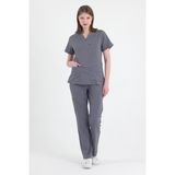 Mazey Uniform Açık Gri Likralı Viscon V Yaka Fit Kesim Hemşire ve Doktor Scrubs Premium Hastane Üniforma - XS