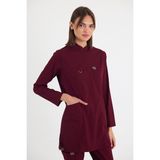 Mazey Uniform Bordo Likralı Viscon Hakim Yaka Tesettür Hemşire ve Doktor Scrubs Hastane Üniforma - 2XS