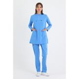 Mazey Uniform Buz Mavisi Likralı Viscon Hakim Yaka Tesettür Hemşire ve Doktor Scrubs Hastane Üniforma - XS
