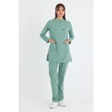 Mazey Uniform Çağla Yeşili Likralı Viscon Hakim Yaka Tesettür Hemşire ve Doktor Scrubs Hastane Üniforma