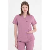 Mazey Uniform Gül Kurusu Likralı Viscon V Yaka Fit Kesim Hemşire ve Doktor Scrubs Premium Hastane Üniforma - XS