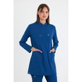 Mazey Uniform Indigo Likralı Viscon Hakim Yaka Tesettür Hemşire ve Doktor Scrubs Hastane Üniforma