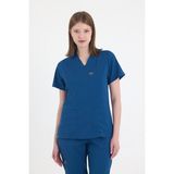 Mazey Uniform Indigo Likralı Viscon V Yaka Fit Kesim Hemşire ve Doktor Scrubs Premium Hastane Üniforma