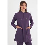 Mazey Uniform Mor Likralı Viscon Hakim Yaka Tesettür Hemşire ve Doktor Scrubs Hastane Üniforma