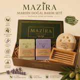 Mazira Mardin Doğal Bakım Seti | Defne & Zeytinyağlı Sabun + Lavantalı Sabun + Doğal Kabak Lifi + Bambu Sabunluk | Hediye Kutulu
