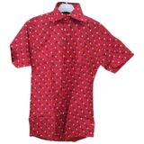 Mazzaro Slim Fit Kalıp Kırmızı Çiçek Desenli Pamuk Kısa Kollu Klasik Erkek Gömlek M Beden
