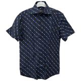 Mazzaro Slim Fit Kalıp Siyah Çiçek Desenli Pamuk Kısa Kollu Klasik Erkek Gömlek M Beden