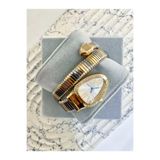 Mazzy Vintage Yılan Model Gümüş Gold İçi Beyaz Kadın Kol Saati