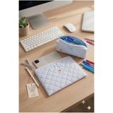 MB mavi pötikare desenli fiyonklu laptop kılıfı - kalemlik set - 13 inç - 14 inç uyumlu - yıkanabilir