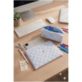 MB mavi pötikare desenli fiyonklu laptop kılıfı - kalemlik set - 15 inç - 16 inç uyumlu -yıkanabilir