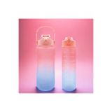 M&B Water Bottle 2'li Motivasyonel Matara Seti, 2000 ml + 900 ml, Pembe, Pipetli Sporcu Su Şişesi