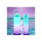 M&B Water Bottle 2'li Motivasyonel Matara Seti, 2000ml + 900ml, Turkuaz, Pipetli Sporcu Su Şişesi