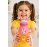 M&B Water Bottle 750 ml Pipetli Çocuk Matarası - Astronot Tavşan Figürlü Sızdırmaz Askılı Okul Suluğu (Bpa Yok) - Pembe - 1