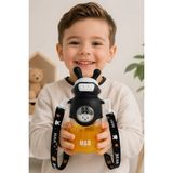 M&B Water Bottle 750 ml Pipetli Çocuk Matarası - Astronot Tavşan Figürlü Sızdırmaz Askılı Okul Suluğu (Bpa Yok) - Siyah - 1