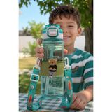 M&B Water Bottle Hello Ayıcık Motifli Pipetli Çocuk Matarası - 800 ml Kilitli Kapaklı Askılı Suluk - Mavi