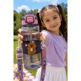 M&B Water Bottle Hello Kapibara Motifli Pipetli Çocuk Matarası - 800 ml Kilitli Kapaklı Askılı Suluk - Mor
