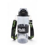 M&B Water Bottle Hello Pipetli Suluk, 1000 ml, Siyah, Renkli Boyun Askılı Çocuk Suluğu