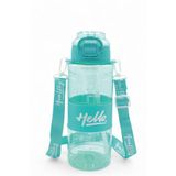 M&B Water Bottle Hello Pipetli Suluk, 800 ml, Turkuaz, Renkli Boyun Askılı Çocuk Suluğu