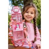 M&B Water Bottle Hello Unicorn Motifli Pipetli Çocuk Matarası - 800 ml Kilitli Kapaklı Askılı Suluk - Pembe