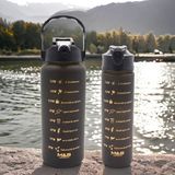 M&B Water Bottle M&B 2'li Motivasyon Matara 2000 ml Siyah Renk BPA İçermez Hafif Su Şişesi - 2Li