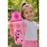 M&B Water Bottle Metal Unicorn Motifli Pipetli Çocuk Matarası - 600 ml Kilitli Kapaklı Askılı Suluk - Pembe