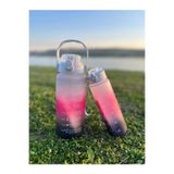 M&B Water Bottle Motivasyonel Su Matarası, 2 Lt ve 900 ml, Siyah Pembe, Spor Salon Şişesi