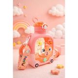M&B Water Bottle Sevimli Ayıcıklı Matara 750 ml - Renkli Çocuk Suluk, Okul Için Boyun Askılı Suluk Bpa Içermez - Pembe - 1