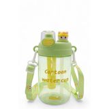 M&B Water Bottle Sevimli Figürlü Çocuk Matarası, 750 ml, Yeşil, Pipetli Okul Suluğu, Boyun Askılı