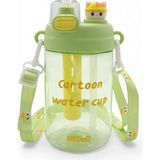 M&B Water Bottle Sevimli Figürlü ve Boyun Askılı Çocuk Matarası - 750 ml Pipetli Okul Suluğu - Yeşil