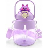 M&B Water Bottle Sevimli Tavşan Figürlü Matara 750 ml - Pipetli Çocuk Suluk, Okul Için Boyun Askılı Suluk - Mor - 1