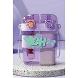 M&B Water Bottle Yeah Çift Bölmeli Suluk - Renkli Boyun Askılı Çift Içimli Okul Çocuk Suluğu Bpa Içermez - Mor