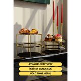 mba decor metal bending art Bellezza Model Gold Aynalı Sunum Tepsisi – İkili Set | Dekoratif & Şık Sunum 24cm 20cm Çap