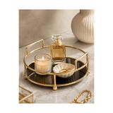 mba decor metal bending art Gold Siyah Kulplu Yuvarlak Dekoratif Tepsi 25 cm, Kulplu Sunum ve Düzenleme Tepsisi