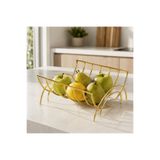 mba decor metal bending art Gold Tel Meyvelik 5 mm İçi Dolu Tel Dekoratif Tezgah Üstü Meyve Sepeti 24x12x14 cm