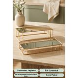 mba decor metal bending art Prisma Model Gold Aynalı Sunum Tepsisi – İkili Set | Dekoratif & Şık Sunum 30x15cm