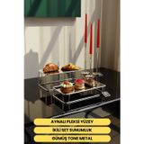 mba decor metal bending art Prisma Model Gümüş Aynalı Sunum Tepsisi – İkili Set | Dekoratif & Şık Sunum 30x15cm