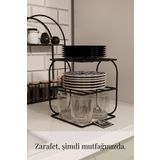 mba decor metal bending art Siyah Metal 2 Katlı Tabaklık – Tezgah Üstü Mutfak Düzenleyici Raf Stand Organizer